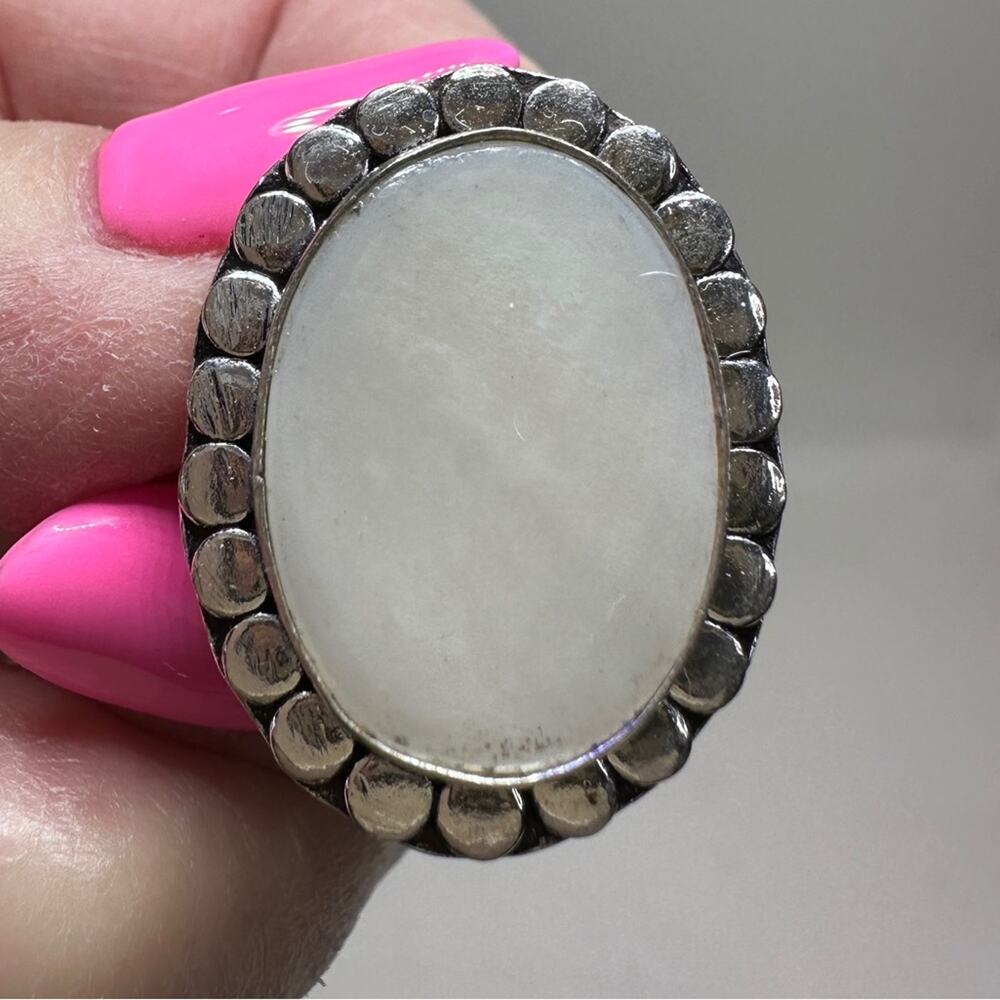 💕 Mother of pearl silver plated stamps‎ 925 ring handmade size 7.5.